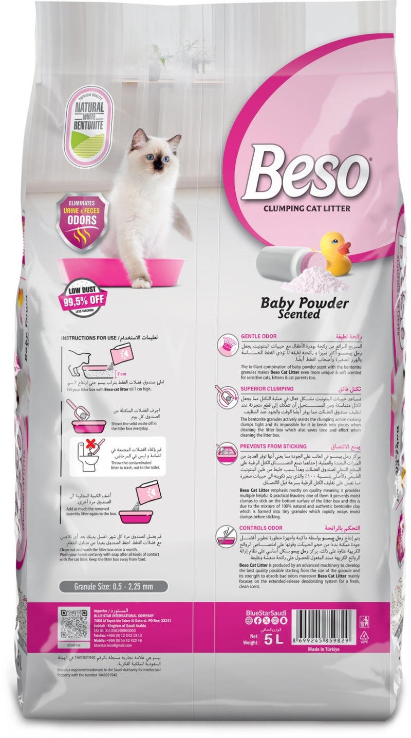 Beso Clumping Cat Litter , Baby Powder Scent 5L Strong odor control and fast clumping with long-lasting freshness. - Image 2